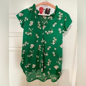 Green button down sleeveless blouse
